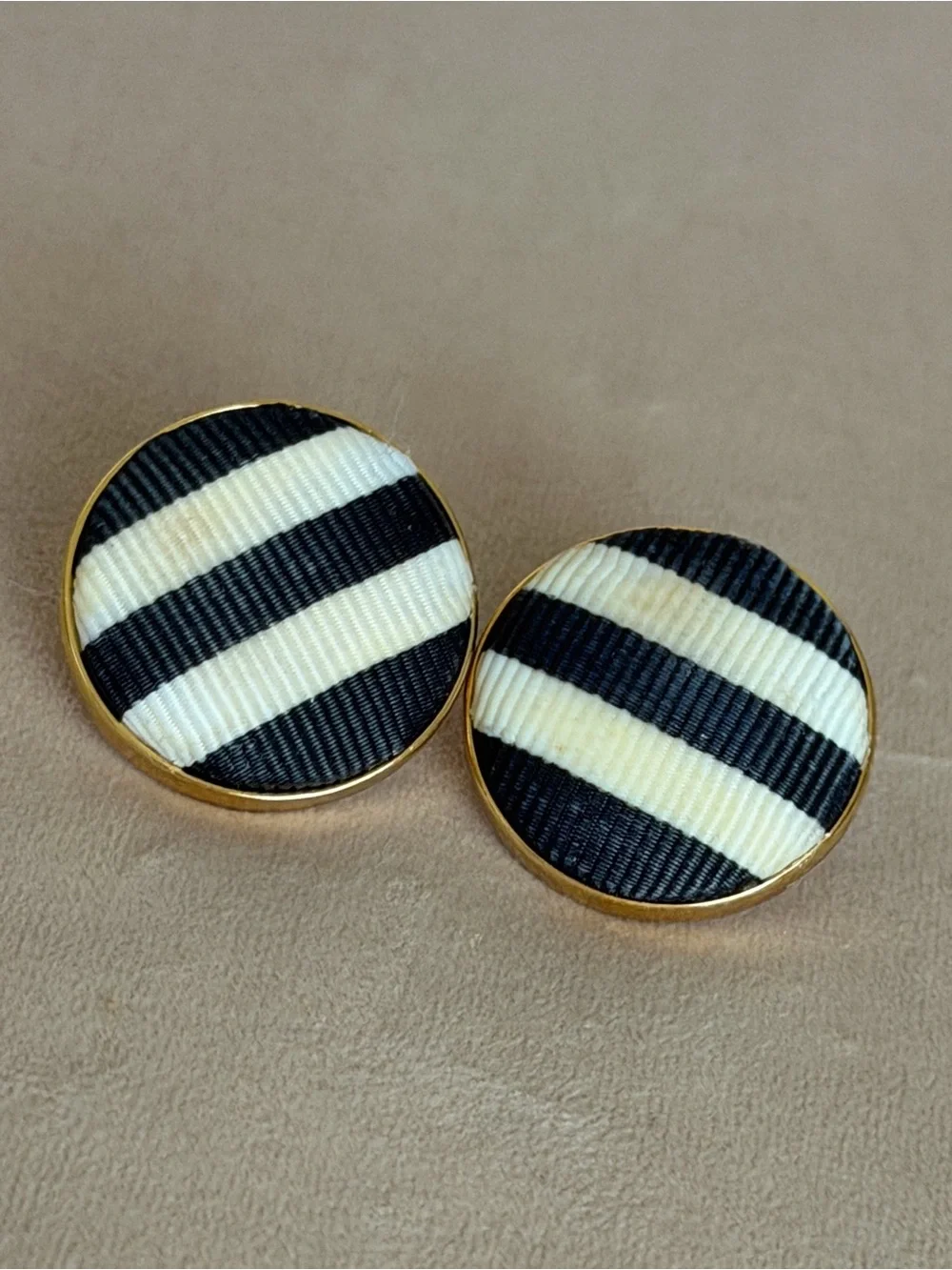 Kate Spade New York Cream Striped Grosgrain Round Statement Stud Earrings